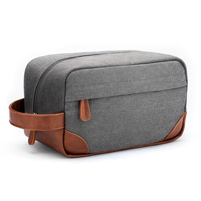Vorspack Toiletry Bag Hanging Dopp Kit for Men Water Resistant Canvas Shaving Bag with Large Capacity for Travel - Light Grey - Image 1